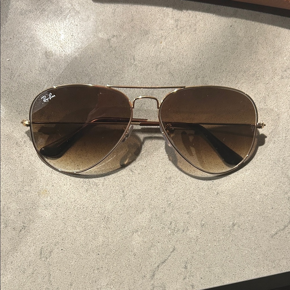 Ray-Ban Gold Aviator Sunglasses with Brown Lenses